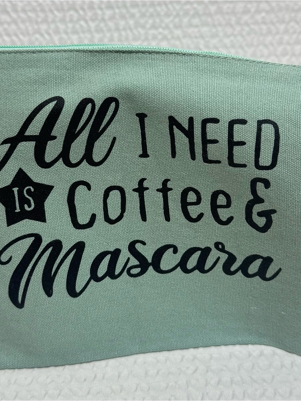 Mint 'All I Need is Coffee & Mascara' Canvas Pouch cosmetic